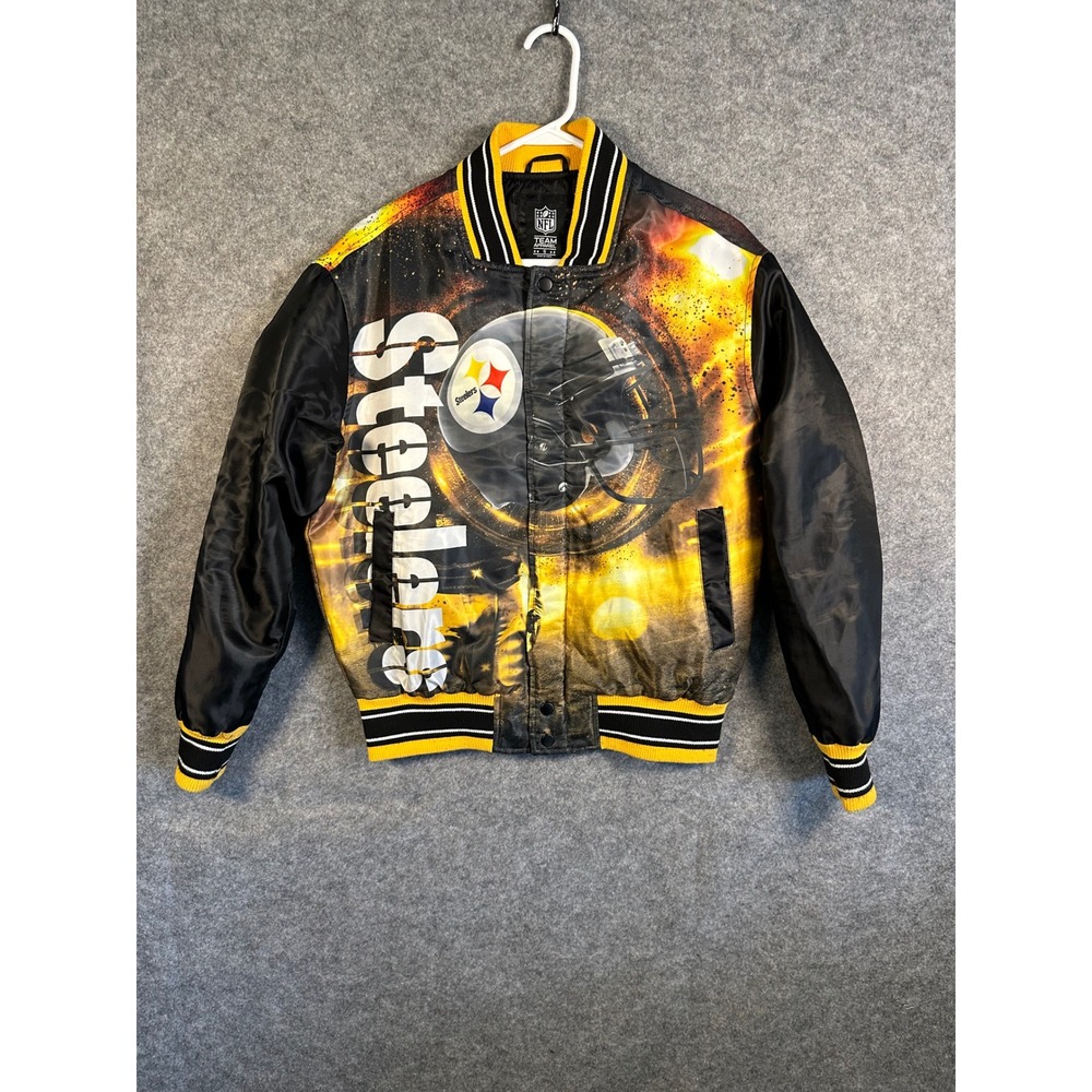 NFL Team Apparel Pittsburgh Steelers Bomber Jacket Black Gold Graphic Mens Small